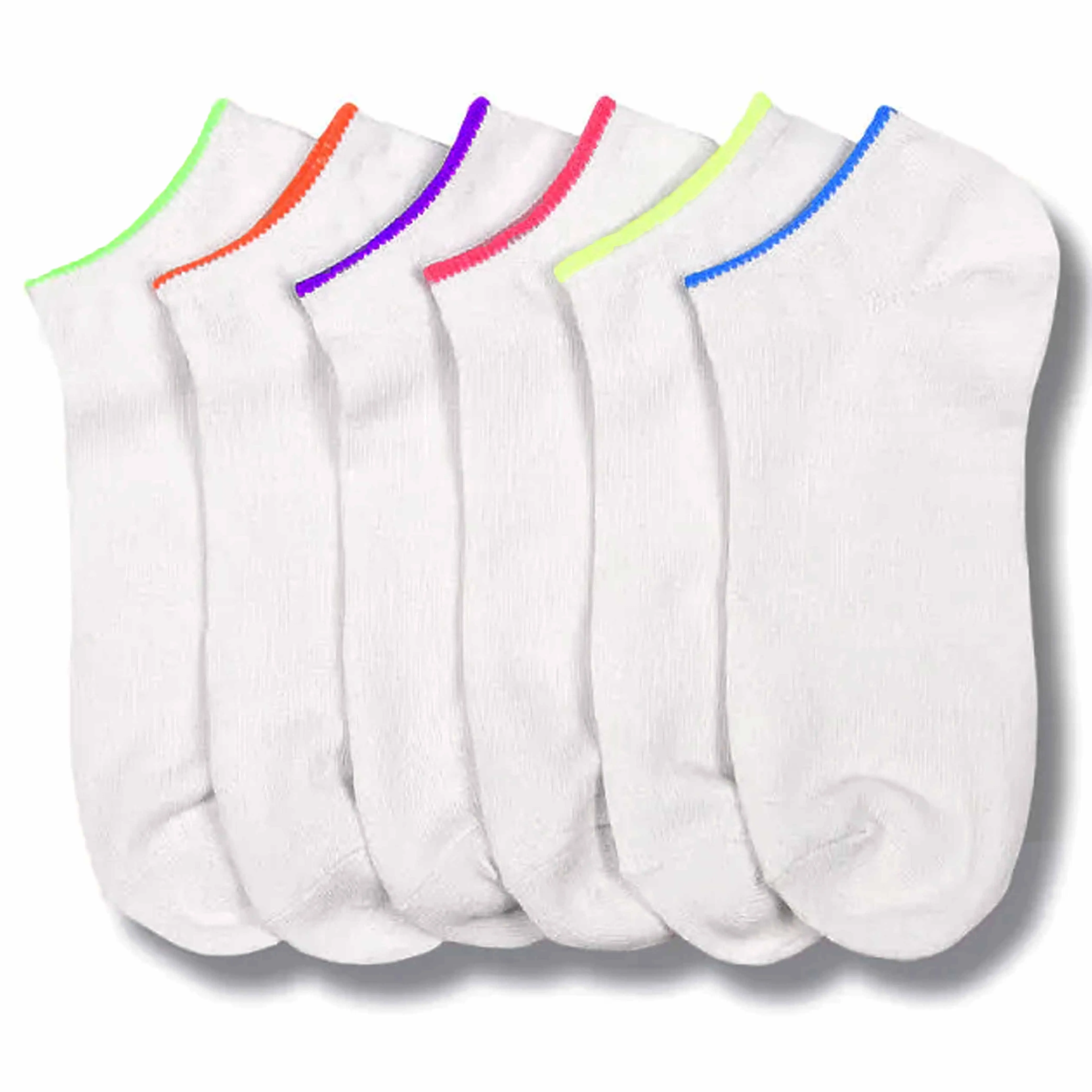 6 Pair Ladies Girls Ankle Sports Socks Low Cut White Neon Running Casual 9-11