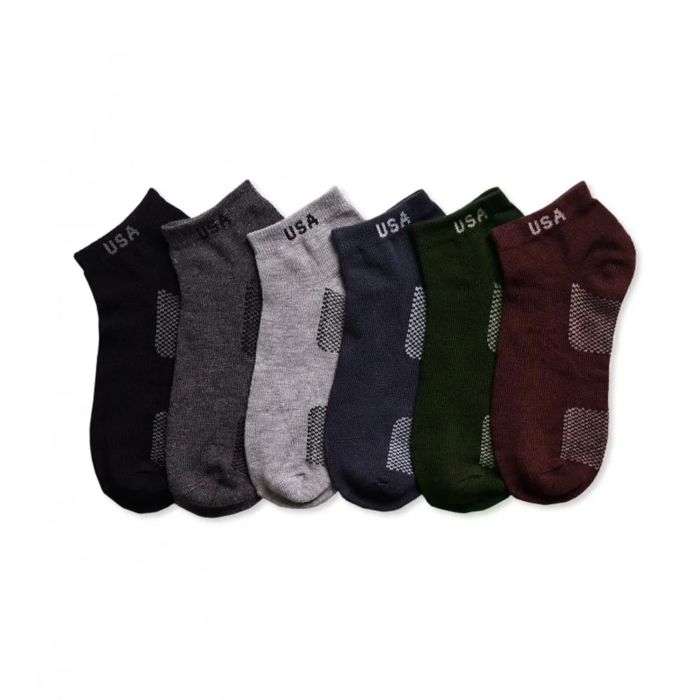 6 Pair Usa Logo Ankle Socks Low Cut Fit Crew Size 9-11 Sports Unisex Casual