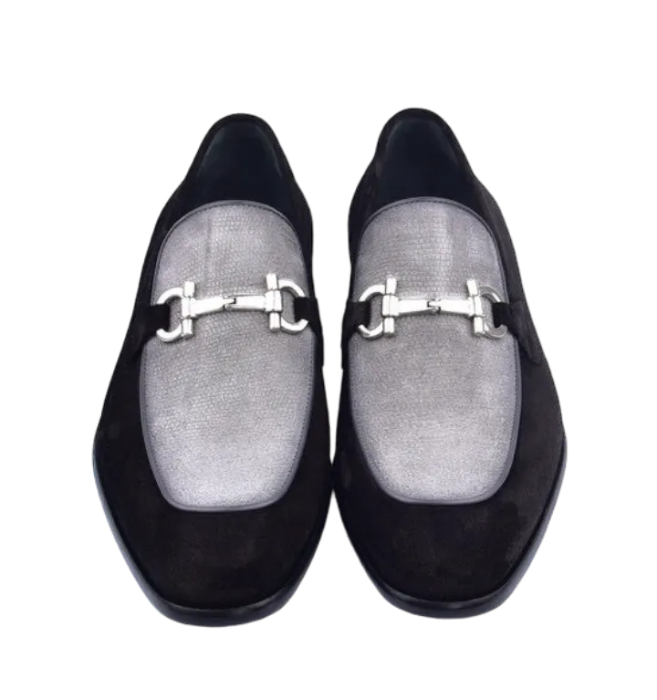 Black/Grey Corrente Men's Dress Casual Shoes Bit Buckle loafer-6376