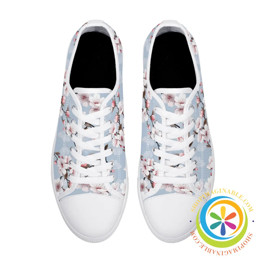 Blue Sky Cherry Blossoms Ladies Low Top Canvas Shoes