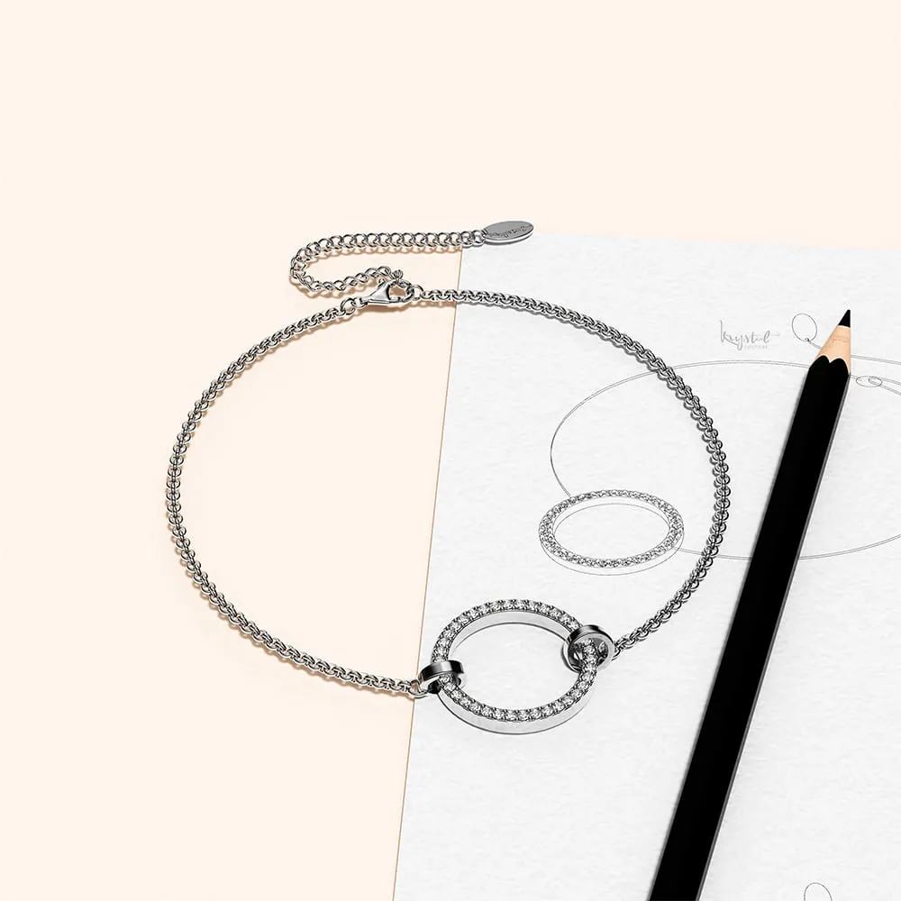 Boxed Orbit Beauty Bracelet & Charm Necklace Set with Swarovski Crystal in White Gold