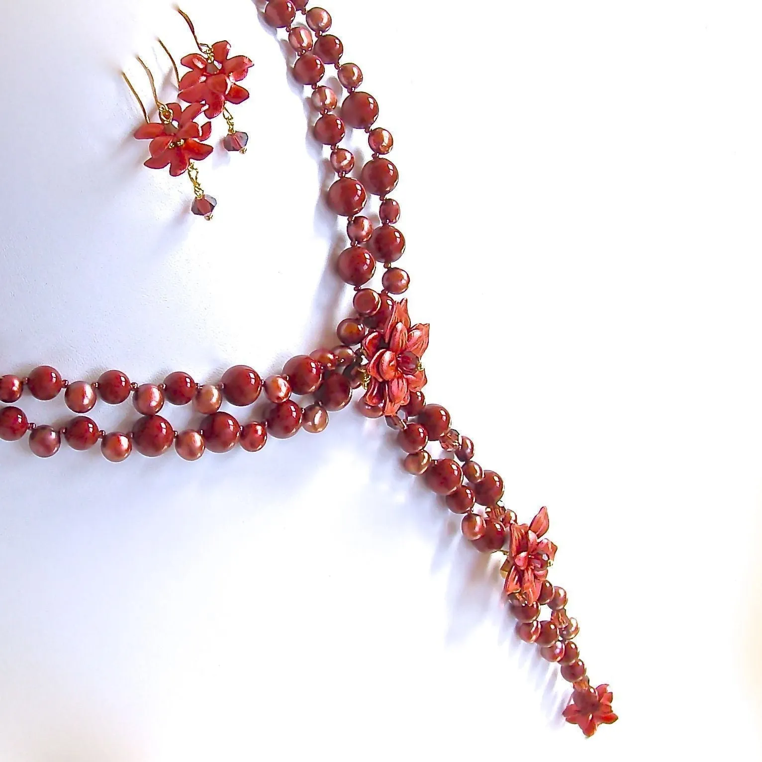 Breathless: 19" Red Statement Necklace Set