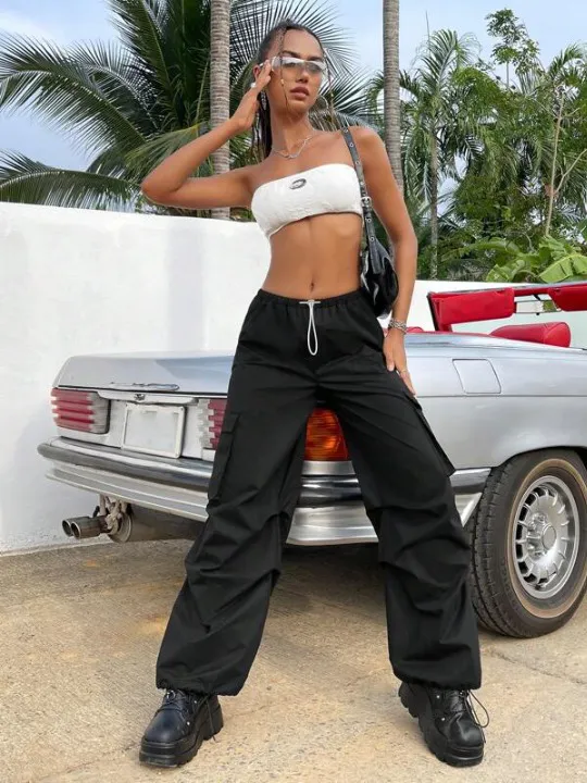 Cargo Pants With Flap Pocket Drawstring