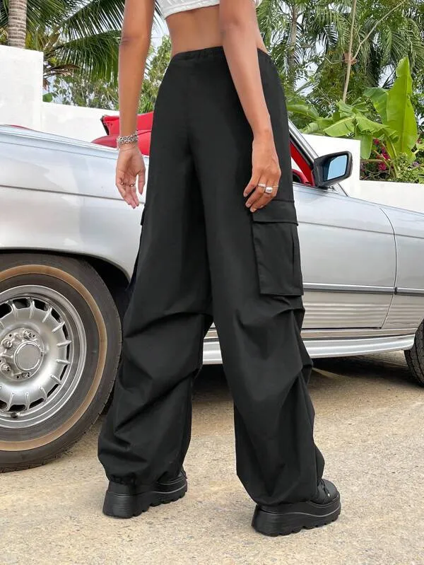 Cargo Pants With Flap Pocket Drawstring