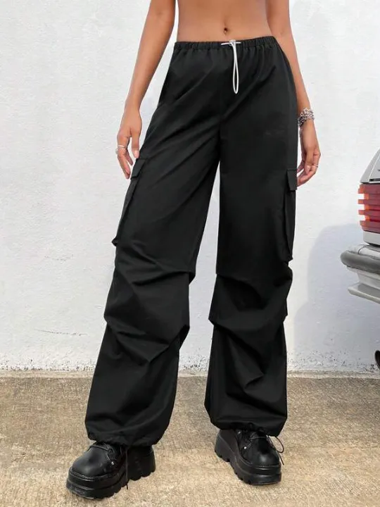 Cargo Pants With Flap Pocket Drawstring