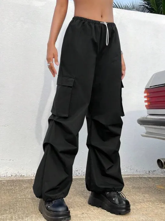 Cargo Pants With Flap Pocket Drawstring