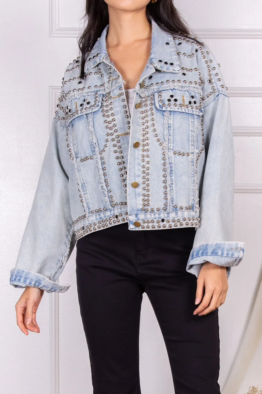 Denim Studded Oversized Jacket