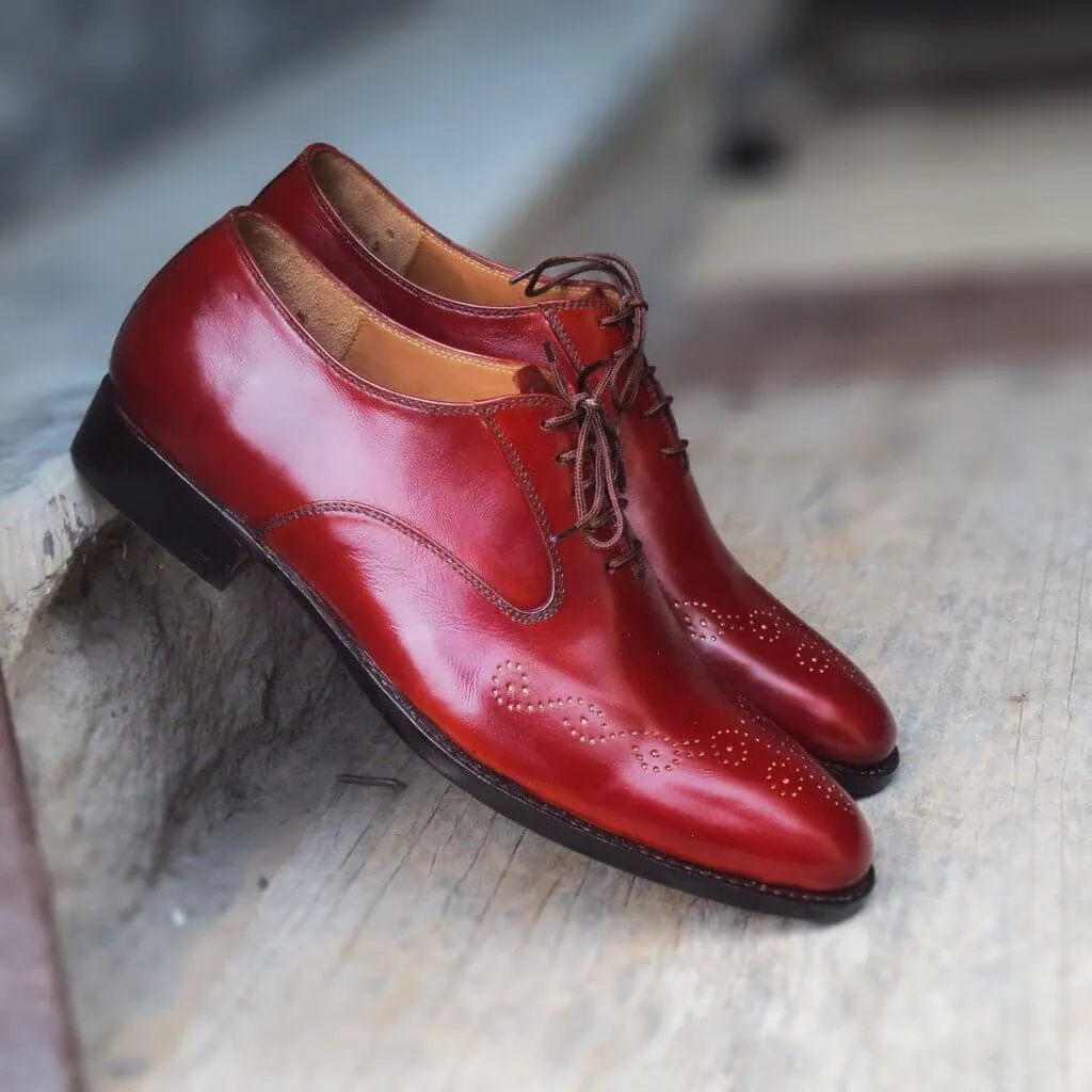 Handmade Men's Burgundy Brogue Leather Lace Up Shoes, Men Designer Dress Formal Luxury Shoes