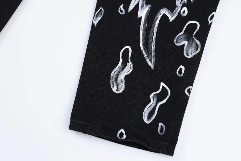 'Haunter' Custom Painted Black Denim Jeans