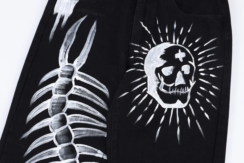 'Haunter' Custom Painted Black Denim Jeans