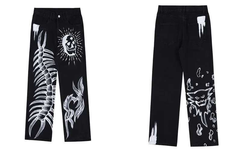 'Haunter' Custom Painted Black Denim Jeans