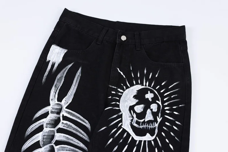 'Haunter' Custom Painted Black Denim Jeans