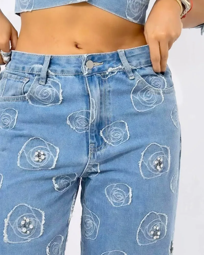 High-Rise Wide-Leg Embellished Jeans (Pre-Sale)