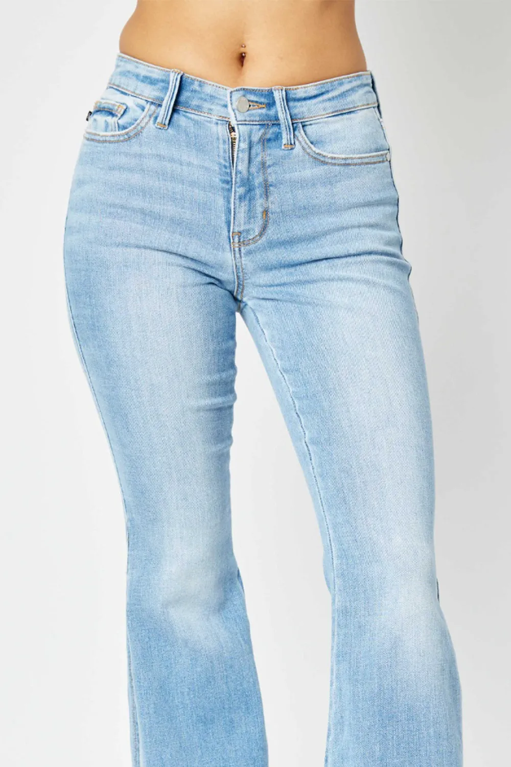 Judy Blue Full Size Mid Rise Raw Hem Slit Flare Jeans,