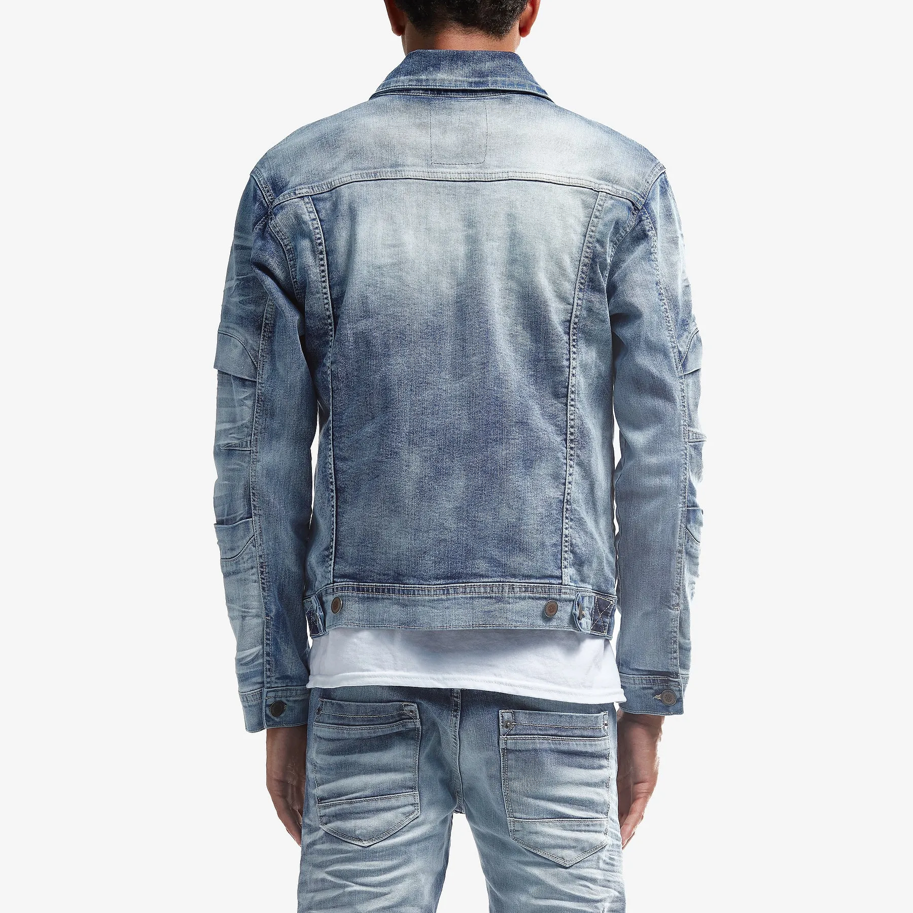 LIGHT SAND BLUE DENIM JACKET W/ FASHION CUTS