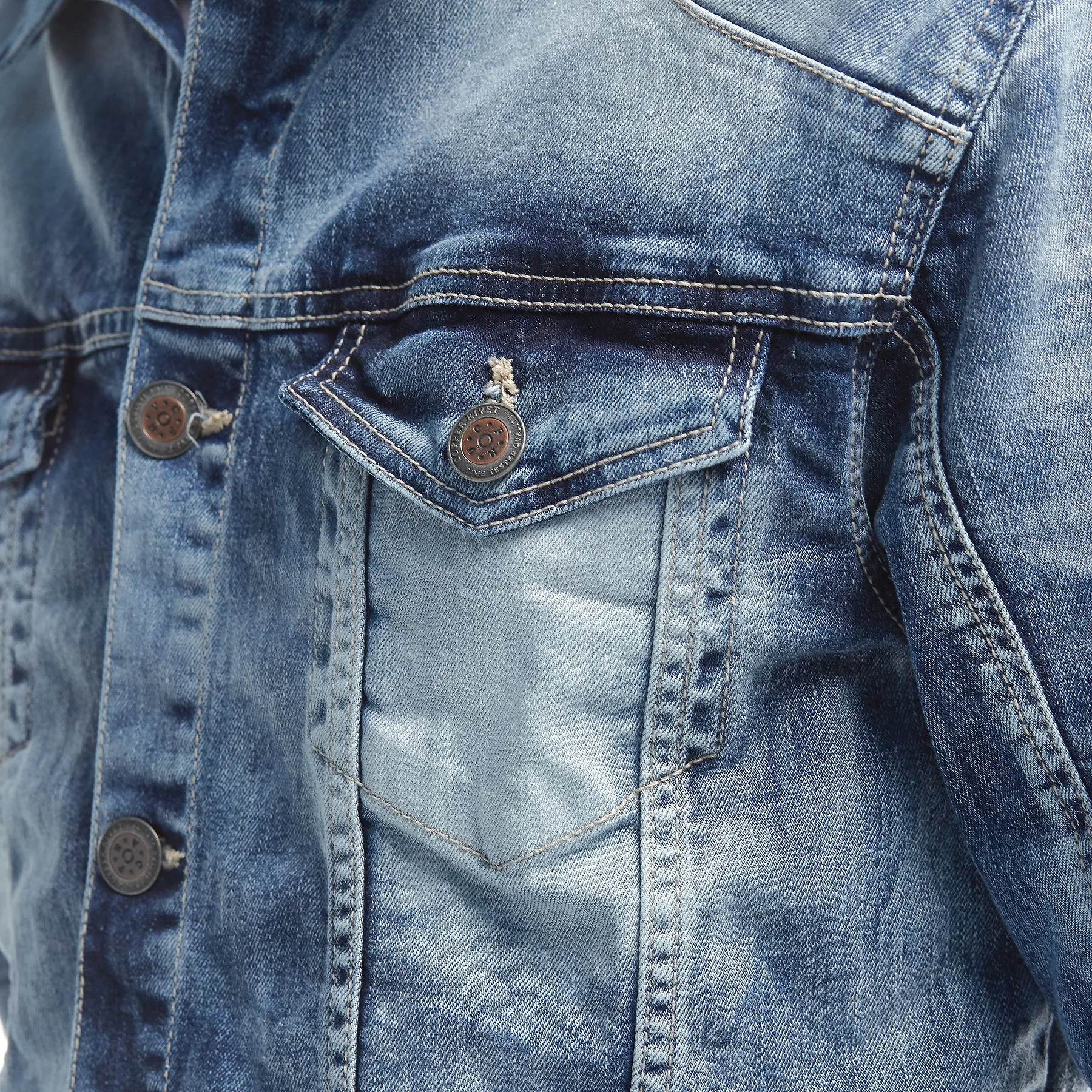 LIGHT SAND BLUE DENIM JACKET W/ FASHION CUTS