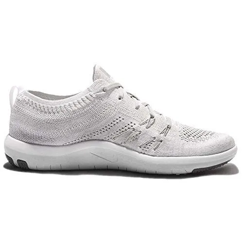 NIKE WOMEN'S FREE TR FOCUS FLYKNIT RUNNING SHOES (9 B(M) US, WHITE/CLEAR GREY/WOLF GREY/METALLIC SILVER)