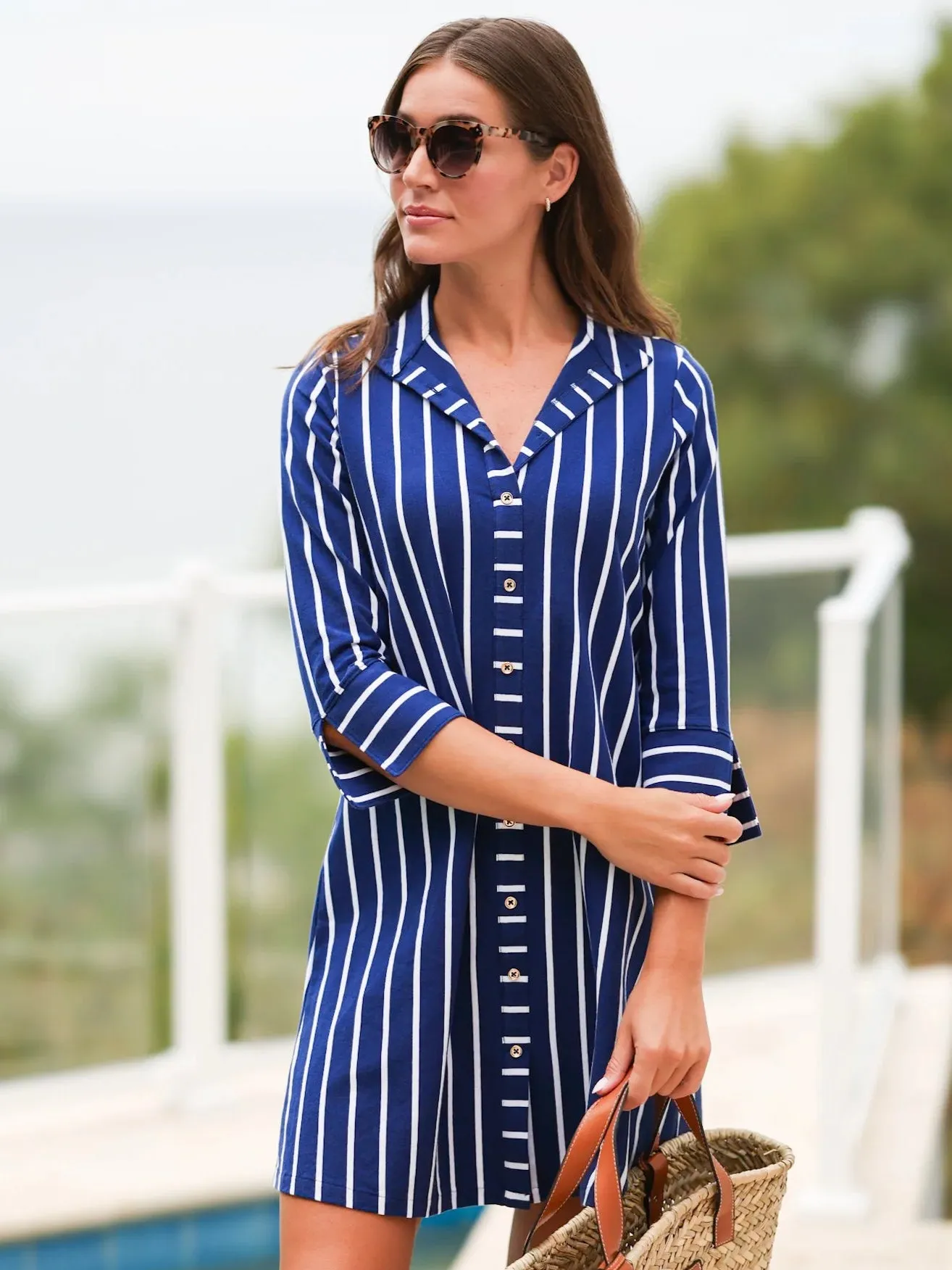 Oaklee Dress Navy & White Stripe by Duffield Lane
