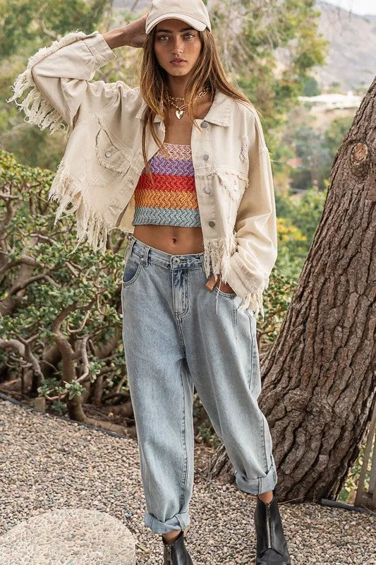 Plus Siz Fringe Denim Jacket