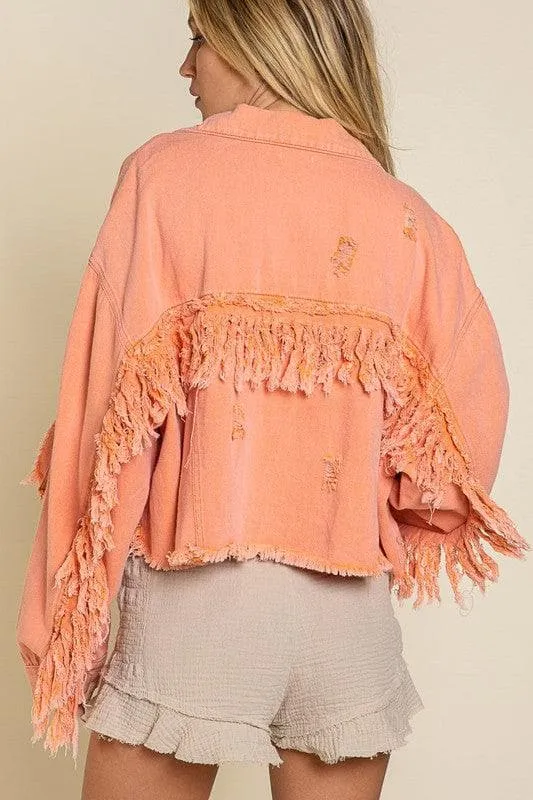 POL Fringe Distressed Crop Denim Jacket, 2 Colors