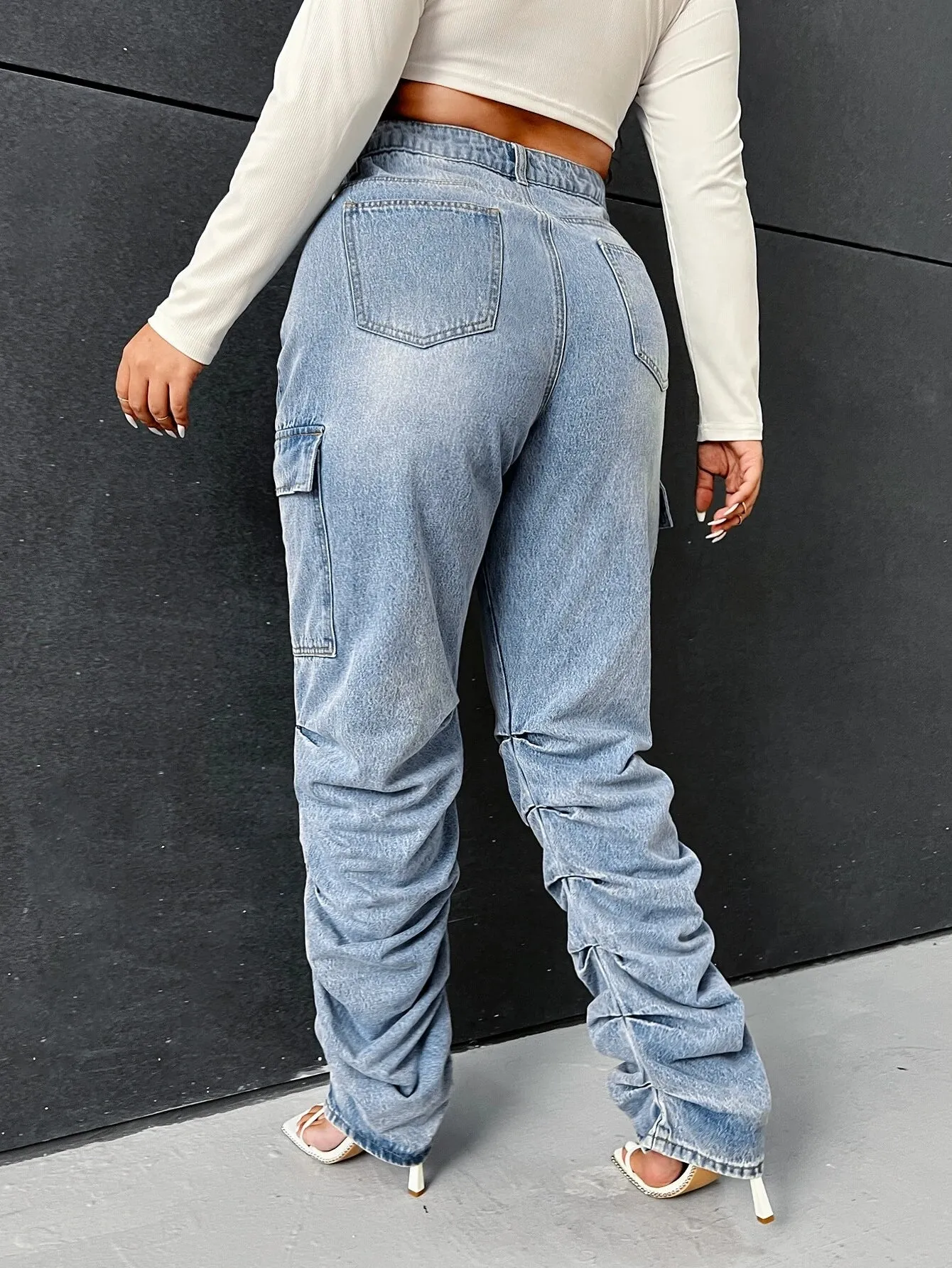 Ruched Side Stacked Cargo Jeans