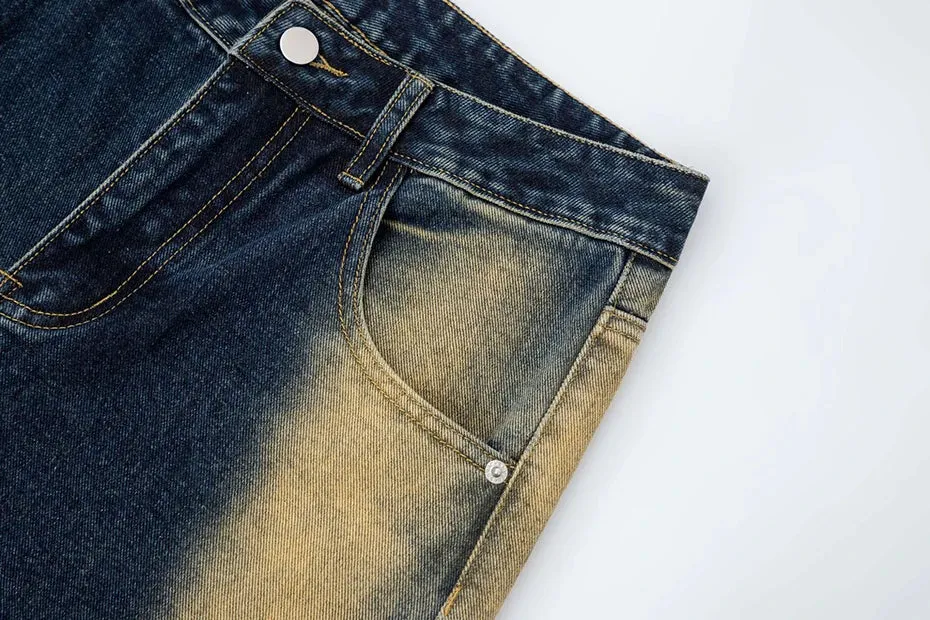 Structured Grommet Strap Faded Denim Jeans