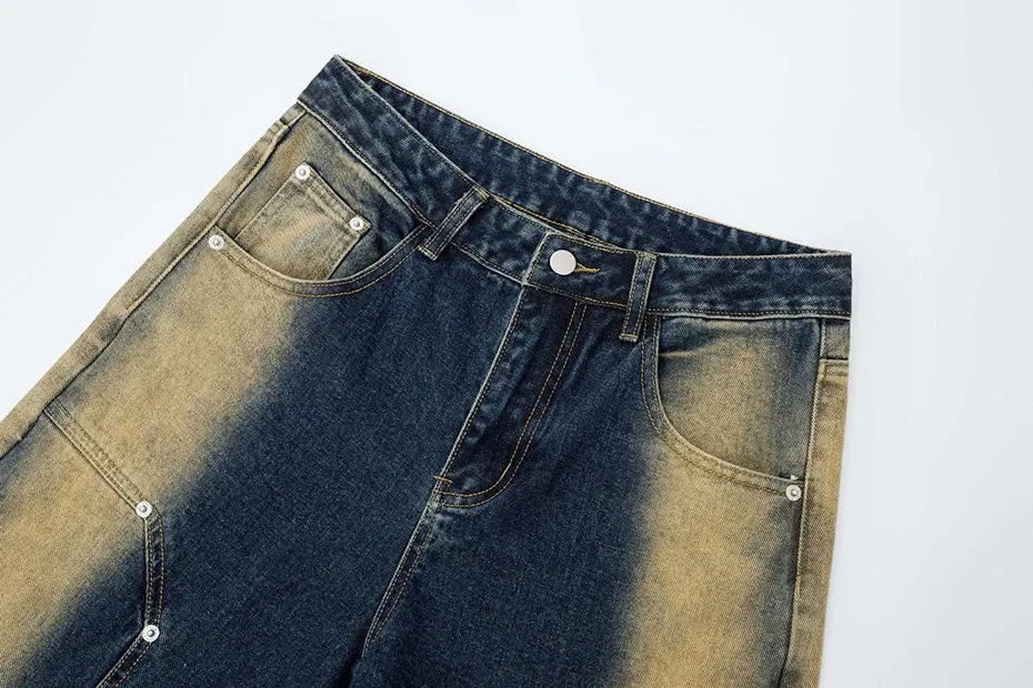 Structured Grommet Strap Faded Denim Jeans