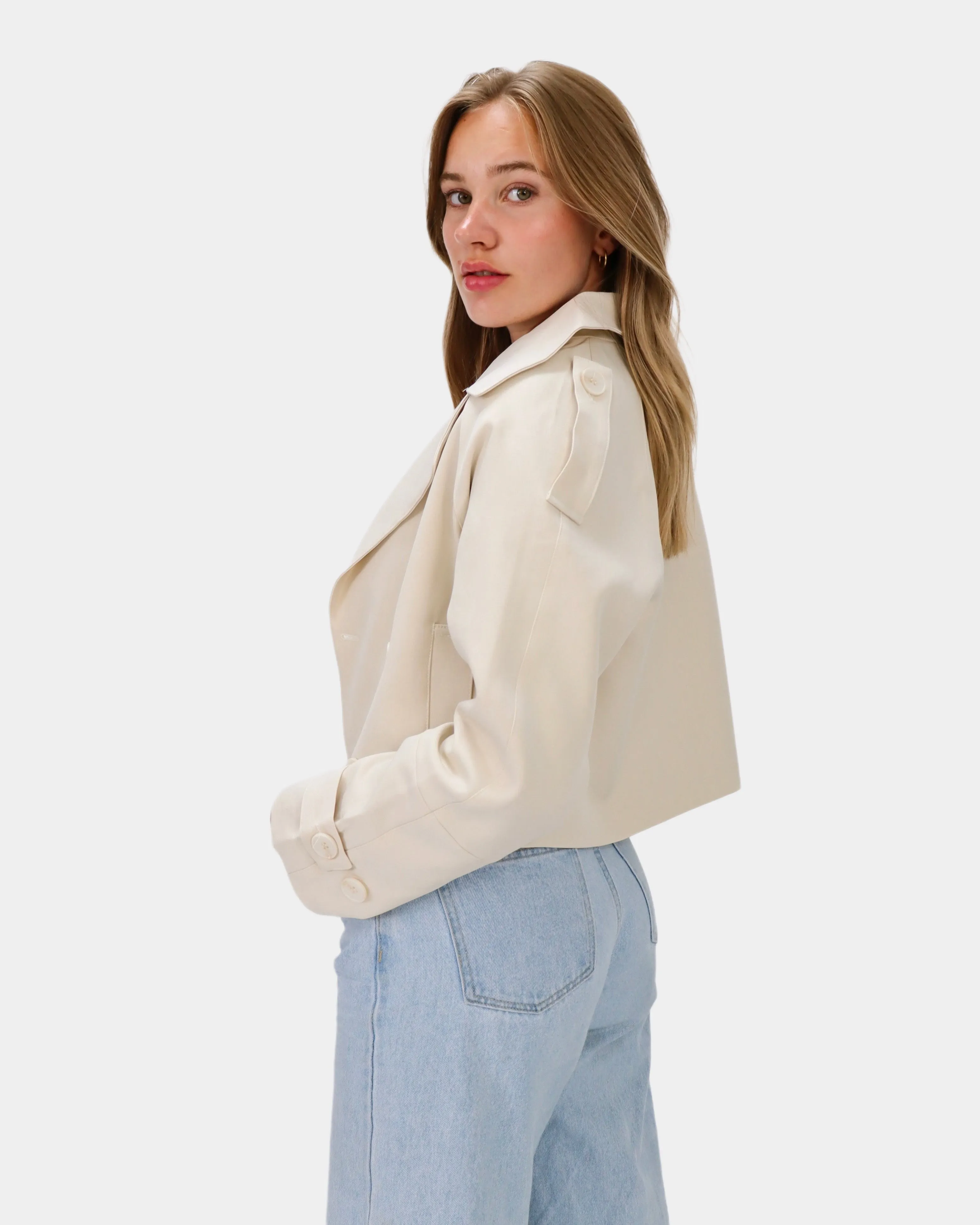 Tess Cropped Trench Coat Ecru