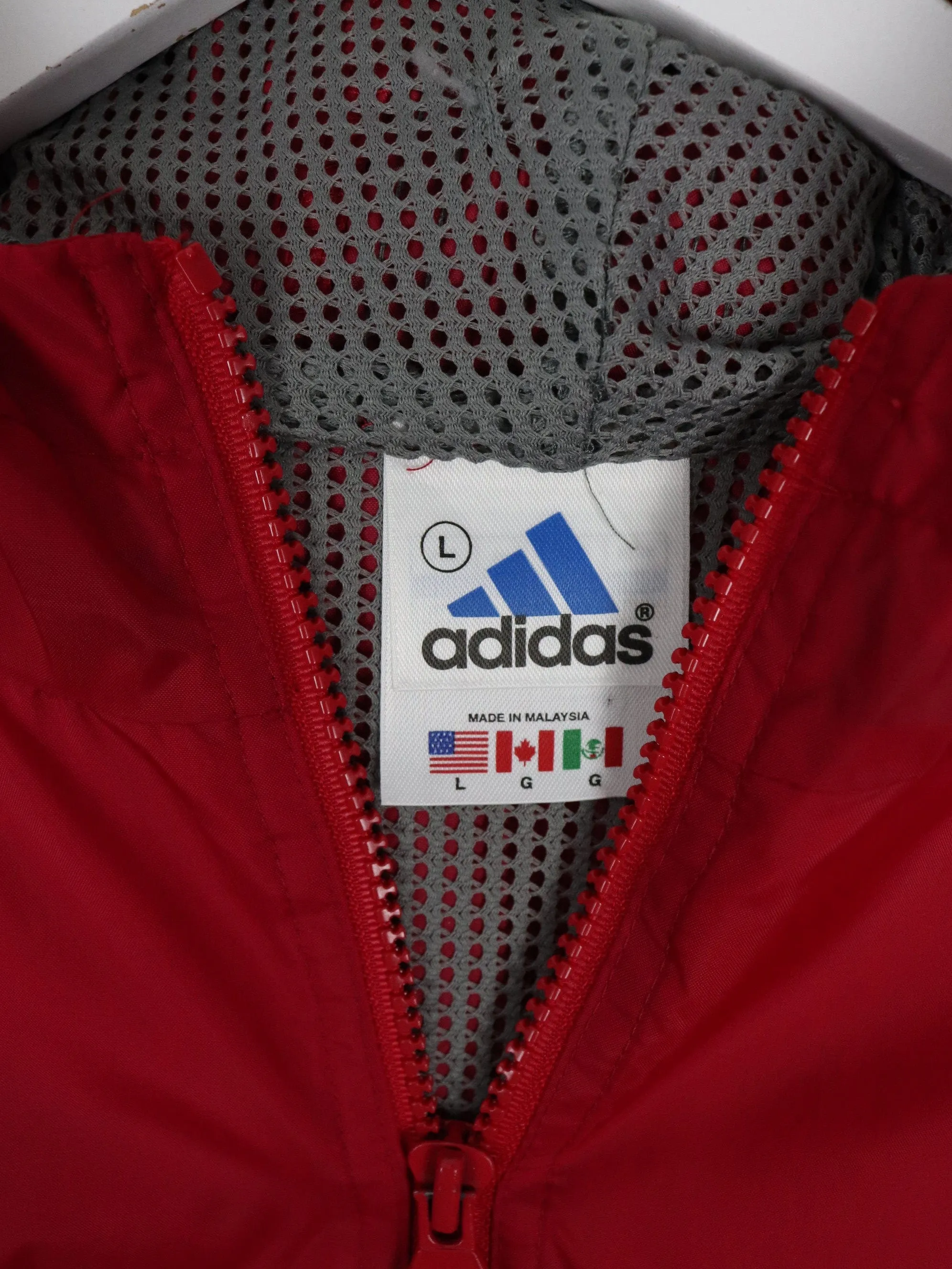 Vintage Adidas Windbreaker Youth Large Red Hooded Jacket
