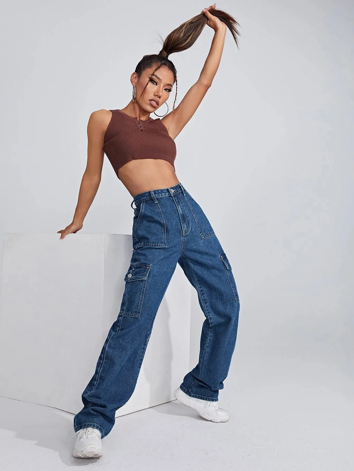 Waist Flap Pocket Side Jeans