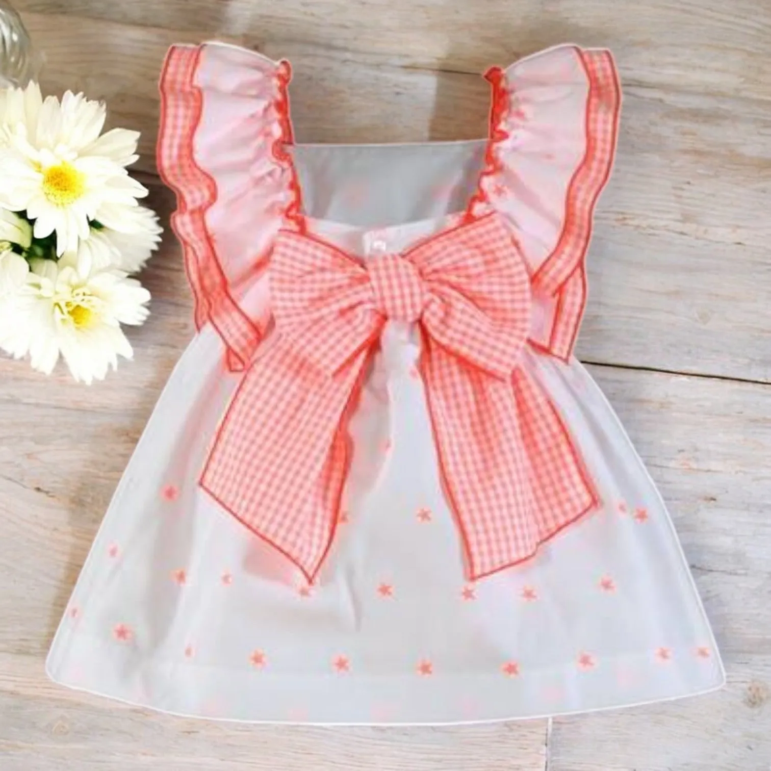 White & Fluorescent Orange Star Dress