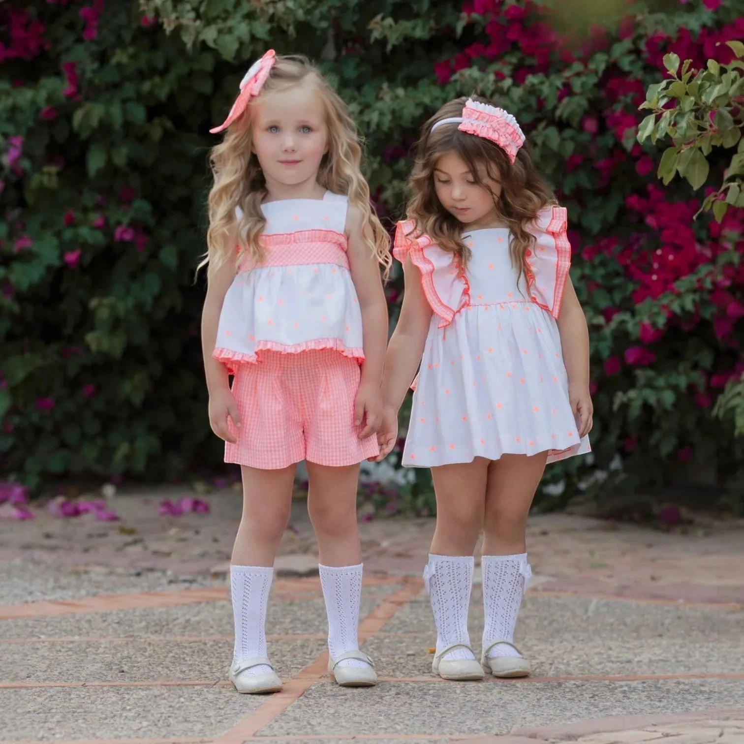 White & Fluorescent Orange Star Dress