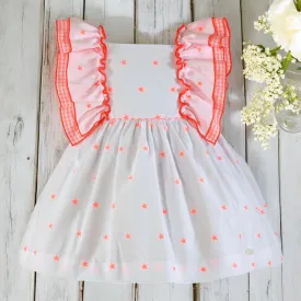 White & Fluorescent Orange Star Dress