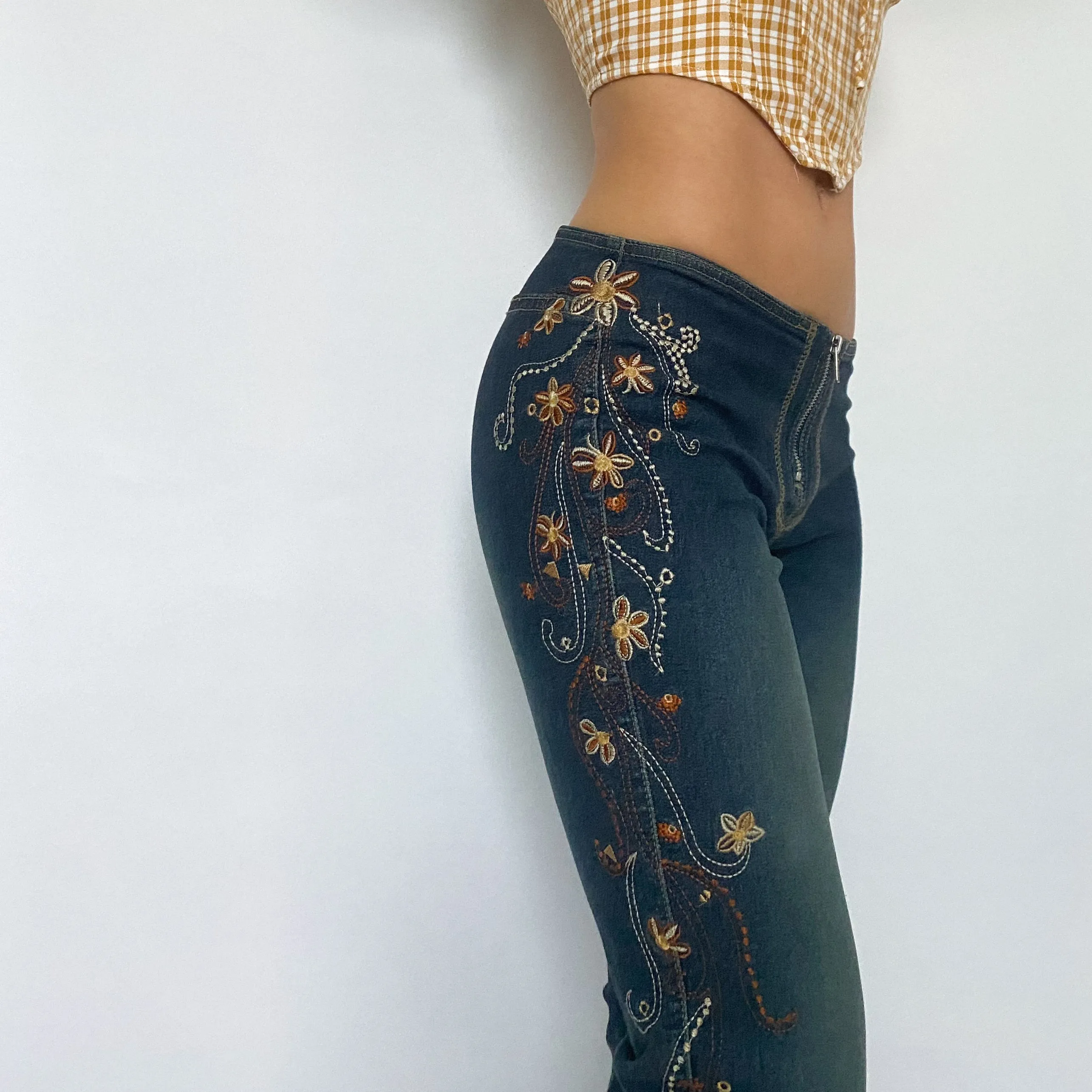 y2k floral embroidered jeans - small